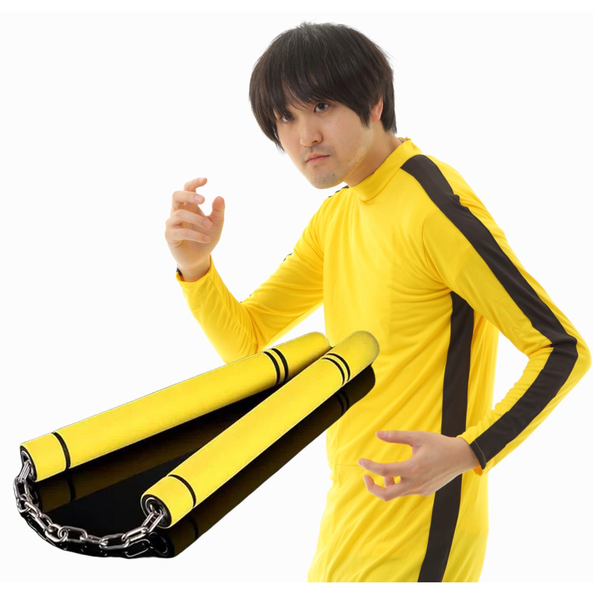 [kitamurasyokai] Костюм-комбинезон Брюса Ли из фильма «Игра смерти» для косплея [Убить Билла Шаолиньский футбол] (S, Набор нунчаку)