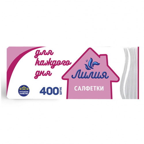 Салфетки бумажные Лилия 24х24 см, 1 слойные, 400 л